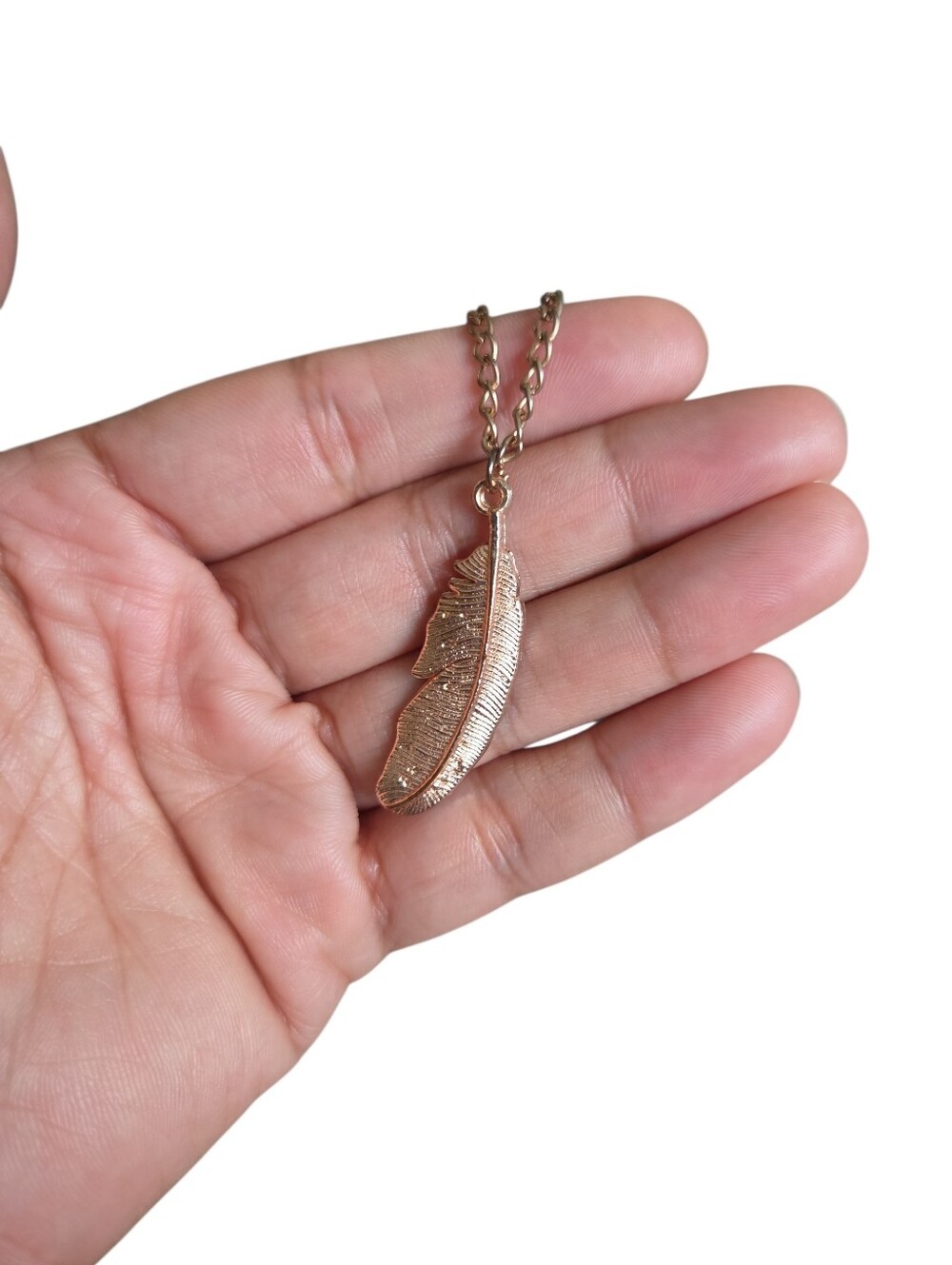 Rose Gold Toned Feather Pendant Long Necklace 23" - Picture 2 of 2